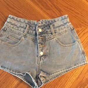 Button Front Straight Leg Denim Shorts